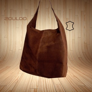 brown women's leather tote bag, large leather tote bag, leather student school bag image 2