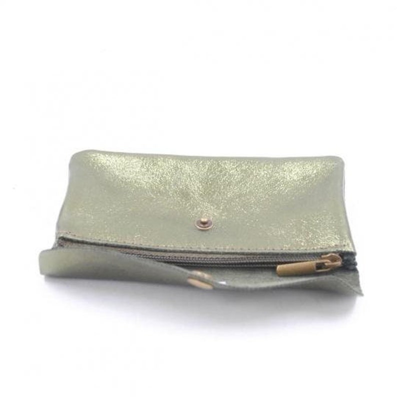 Coin purse, bank card holder, women's in genuine leather, shiny, compartments, zip closure, 15x8.5 cm or 15x11.5 cm image 6
