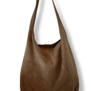 brown women's leather tote bag, large leather tote bag, leather student school bag image 8