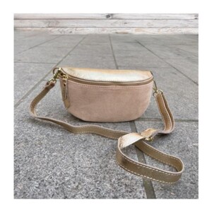 Sac banane femme cuir a bandouliere, sac banane velours , cuir doré sac banane, sac banane chic beige