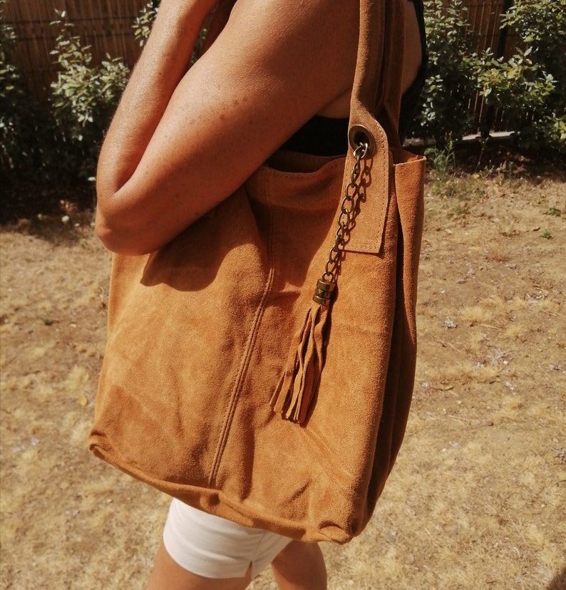 sac cabas en cuir femme col chamois imagem 1