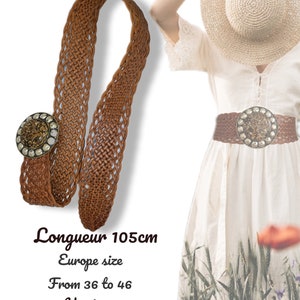 women's wide belt in braided leather, metal buckle, bohemian style image 2