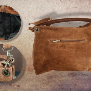 Women's Leather Hobo Bag with camel collar image 6