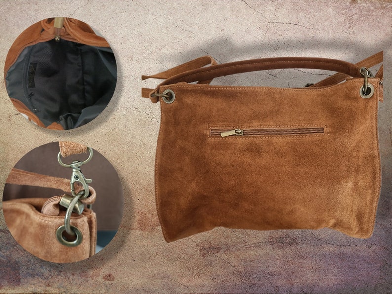 Women's Leather Hobo Bag with camel collar image 6