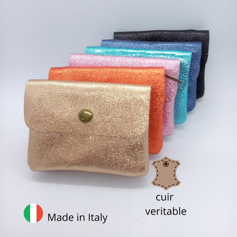 Portamonete, porta carte di credito, da donna in vera pelle, pelle lucida o martellata, 3 scomparti, chiusura con zip, opzione RFID immagine 1