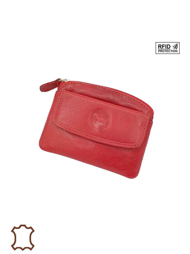 Porte Monnaie homme, porte carte protection RFID de votre carte bleue en cuir vachette Rouge