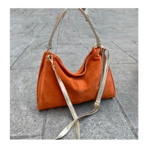 Sac Hobo En Cuir Femme , sac bandouliere daim, bandouliere en cuir irisé image 10