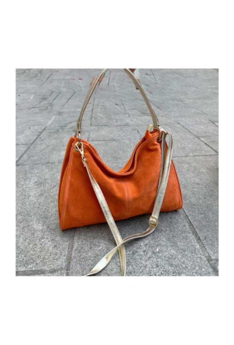 Sac Hobo En Cuir Femme , sac bandouliere daim, bandouliere en cuir irisé image 10