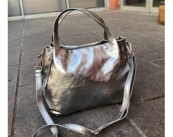 SAC A MAIN  cuir en cuir argenté