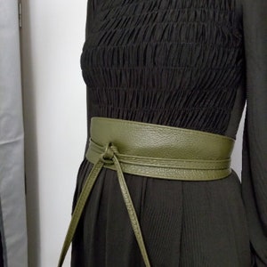 Wide Obi Belt for Women In genuine leather, to tie image 3