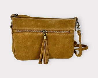 suede shoulder bag, bohemian messenger bag