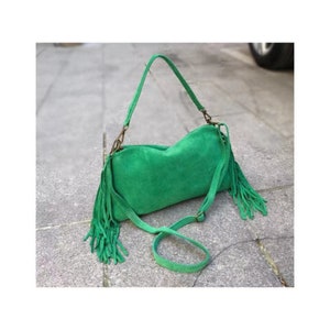 Sacoche The Volon Cuir Vert Franges - Neuf Sans étiquette, Style Forêt Foncé, Cuir Véritable