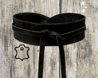 Ceinture bandeau a nouer   En cuir , noire