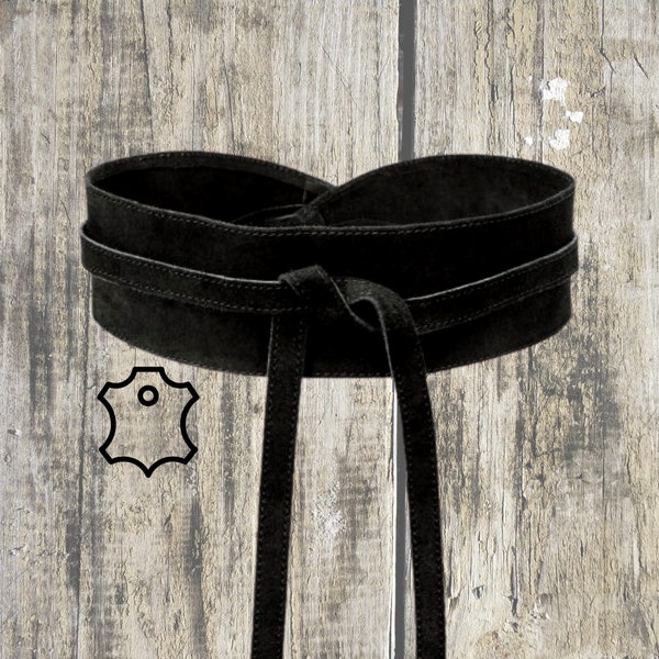 Headband belt to tie in leather, black