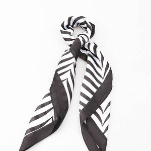silk scarf, chevron striped women's silk scarf, modern scarf, abstract, gift for her, elegant scarf, hair scarf, Black
