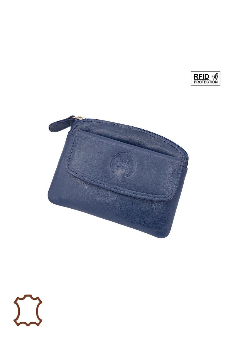 Porte Monnaie homme, porte carte protection RFID de votre carte bleue en cuir vachette Bleu