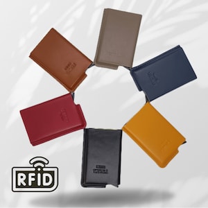 Porte carte cuir Minimaliste Et Automatique mixte, en Aluminium et cuir veritable, pop up ,dispositif anti-piratage RFID, cadeau mixte