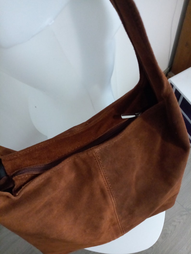brown women's leather tote bag, large leather tote bag, leather student school bag image 5