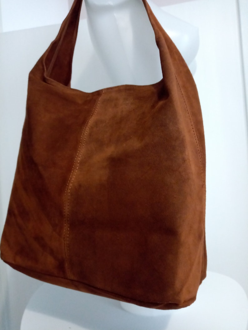 brown women's leather tote bag, large leather tote bag, leather student school bag image 3