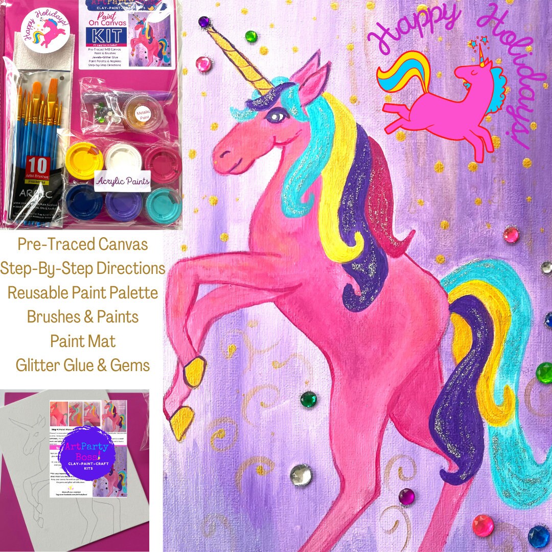 Unicorn. Presketched Canvas. Craft Kit. Unicorn Art Kit. Etsy