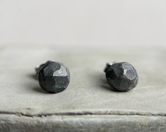 One Earring, Single Earring, Raw Tiny Black Silver Ball, Single (Not A Pair) Tiny Individual Earring, Men Earrings, Silver Eco Stud,