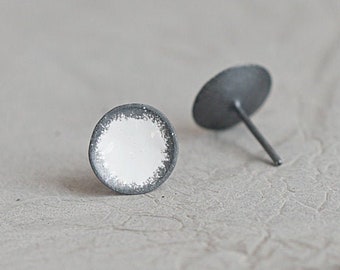 Little White Silver Stud Earrings, Minimalist Earrings, Tiny Stud Earrings, Geometric Earrings, Post Earrings, Trendy Jewelry,Boho Earrings