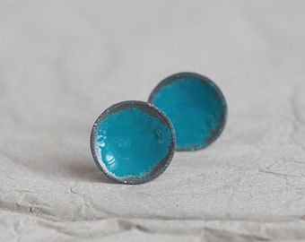 Turquoise Silver Stud Earrings, Minimalist Earrings, Funky Earrings, Handmade Earrings , Geometric Earrings, Tiny Stud Earrings,