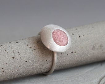 Funky Dots Sterling Silver Pink Ring, Minimalist Jewelry, Minimalist Ring, Chunky Silver Ring, Engagement Ring,  Simple Ring, Circle Ring