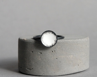 Black and White Silver Ring, Statement Ring, Minimalist Ring, Minimalist Jewelry, Circle Ring, Trendy Jewelry, Sterling Silver Ring,