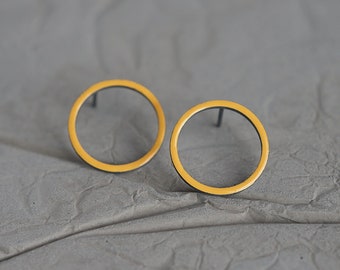 Yellow Open Circle Sterling Silver Earrings, Minimalist Earrings, Black Hoop Earrings, Post Earrings, Anniversary Gift, Geometric Earrings,