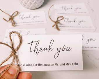 Thank you wedding favor tags, Small favor tags, Perosnalized tags, Plating Thank you tags Thank You For Sharing Our First Meal as Mr and Mrs