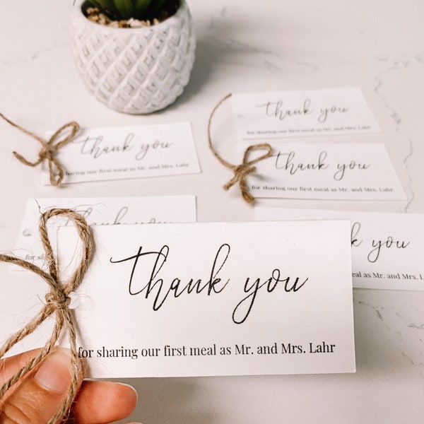 Thank you wedding favor tags, Small favor tags, Perosnalized tags, Plating Thank you tags Thank You For Sharing Our First Meal as Mr and Mrs