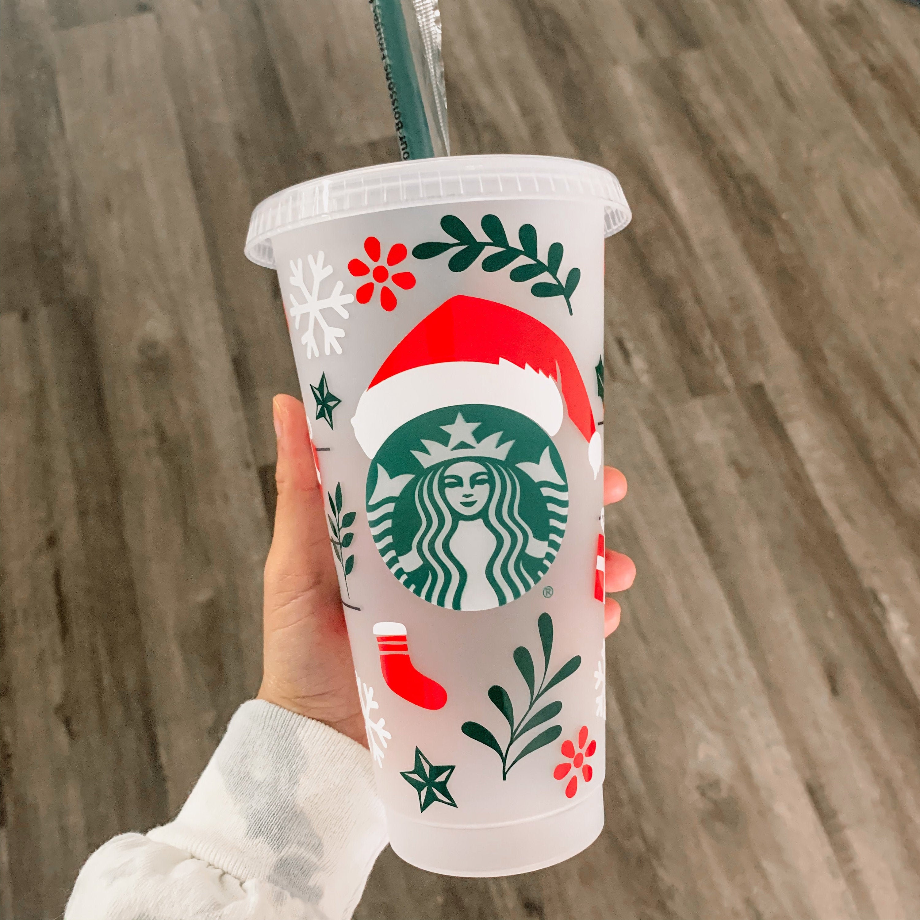 Candy Cane Starbucks Stocking Christmas Reusable Cold Cup With Lid & Straw  or Hot Cup Holiday Tumbler Christmas Thanksgiving Halloweenfall 
