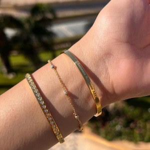 18k gepersonaliseerde manchetarmband, citeer gegraveerde armband, bruidsmeisjes cadeau, manchetarmband, gouden manchetarmband, zilveren armband, gouden armband afbeelding 2