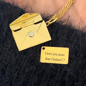 Personalised Envelope Locket Necklace, Envelope Necklace With A Message, Custom Message Necklace, Christmas Gift, Gold Locket Necklace