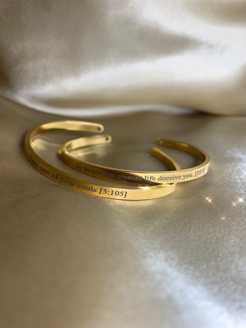 18k gepersonaliseerde manchetarmband, citeer gegraveerde armband, bruidsmeisjes cadeau, manchetarmband, gouden manchetarmband, zilveren armband, gouden armband afbeelding 4