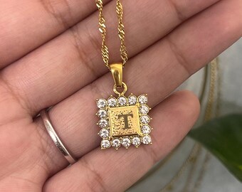 Gold Diamond Letter Necklace, Pave Diamond Initial Necklace, CZ Letter Necklace, Gold Initial Necklace, Gift for Her, Bridesmaid Gift