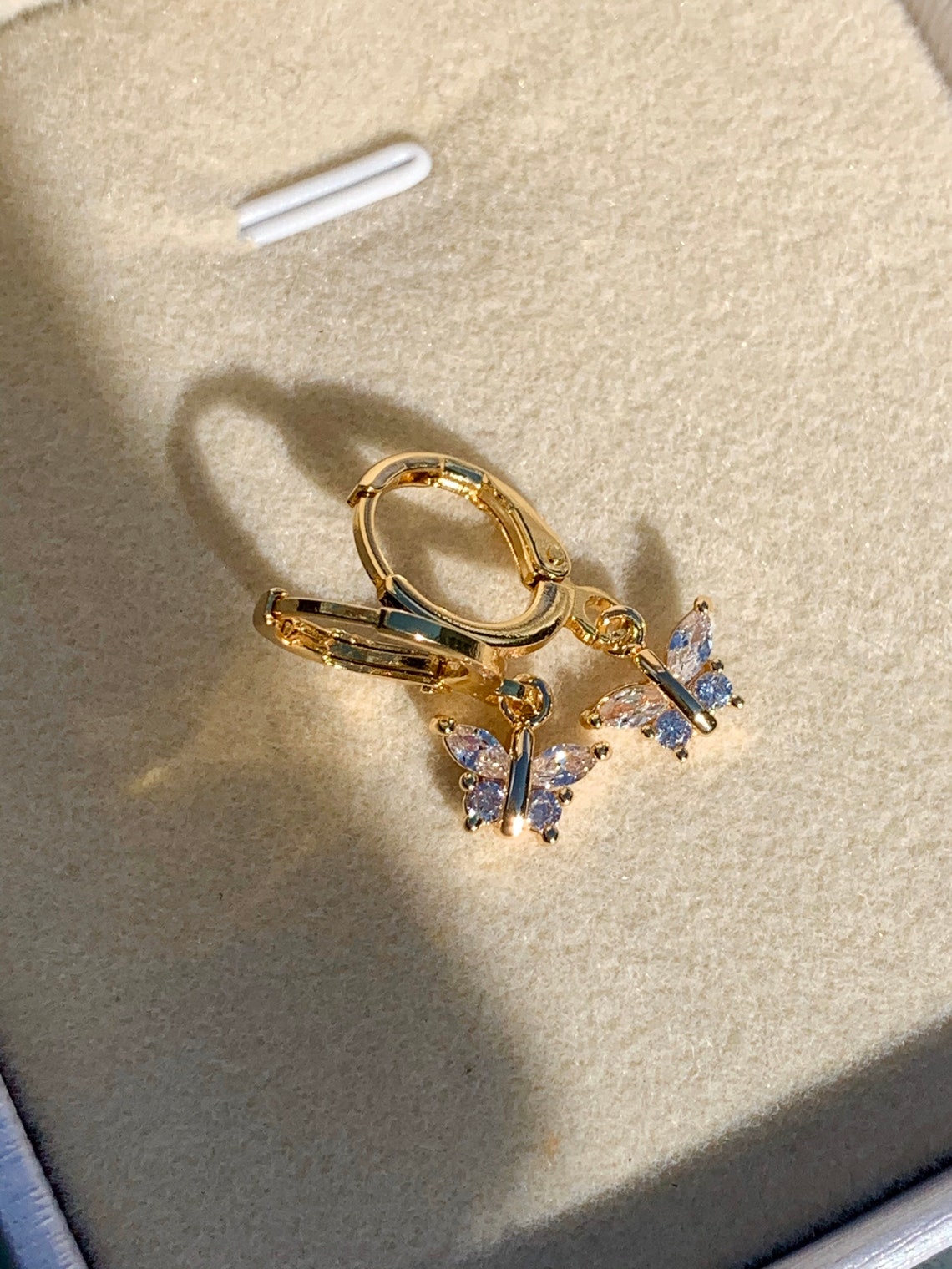 Butterfly Earrings Dainty Charm Huggies Charm Huggie Etsy