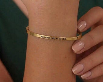18k Personalised Bracelet, Dainty Cuff, Graduation Gift, Silver Engraved Bracelet, Custom Bracelet, Personalized Cuff, Inspirational Gift
