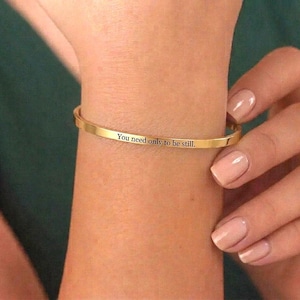 18k Personalised Bracelet, Dainty Cuff, Graduation Gift, Silver Engraved Bracelet, Custom Bracelet, Personalized Cuff, Inspirational Gift image 1