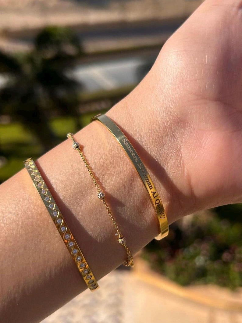 18k Personalised Bracelet, Dainty Cuff, Graduation Gift, Silver Engraved Bracelet, Custom Bracelet, Personalized Cuff, Inspirational Gift image 3