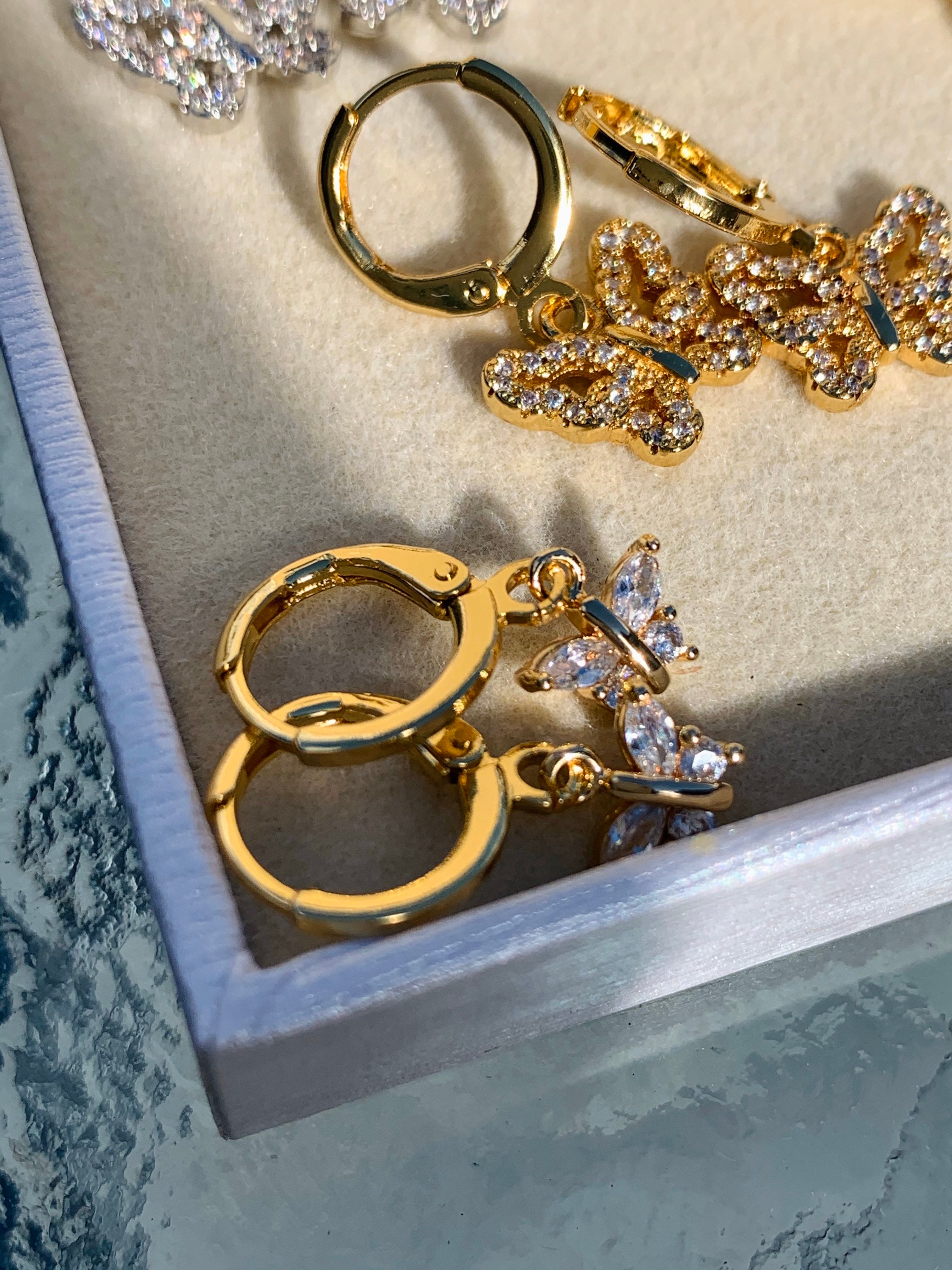 Butterfly Earrings Dainty Charm Huggies Charm Huggie Etsy