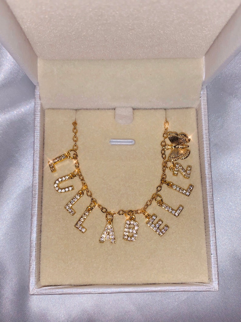 Spaced Letter Necklace Butterfly Name Necklace Letter Name Etsy