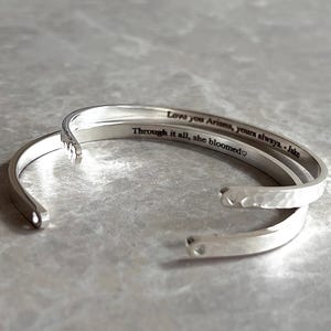 Personalised Bracelet, Sterling Silver Cuff Bracelet, Gold Bangle, Silver Hammered Cuff, Quote, Name, Date, Coordinates Bracelet, Engraved