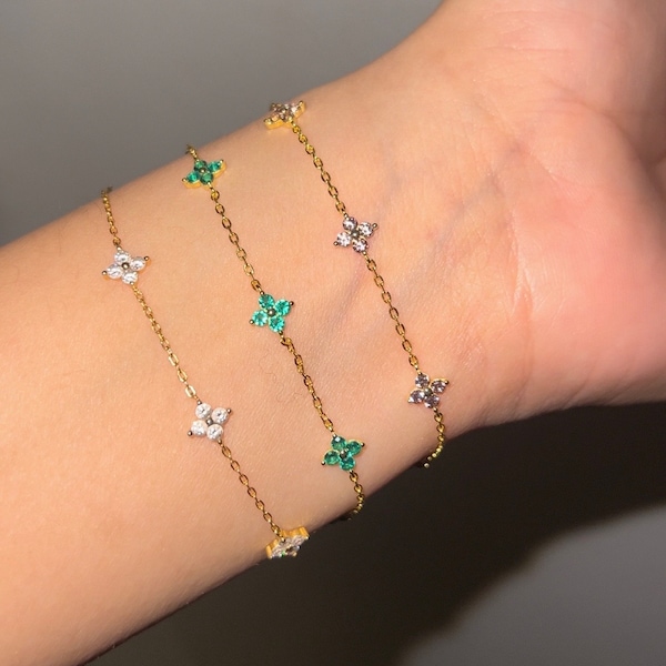 Bracelet fleur 925, bracelet fleur délicat en argent sterling, mini bracelet floral diamant or, bracelet délicat minimaliste, demoiselles d'honneur