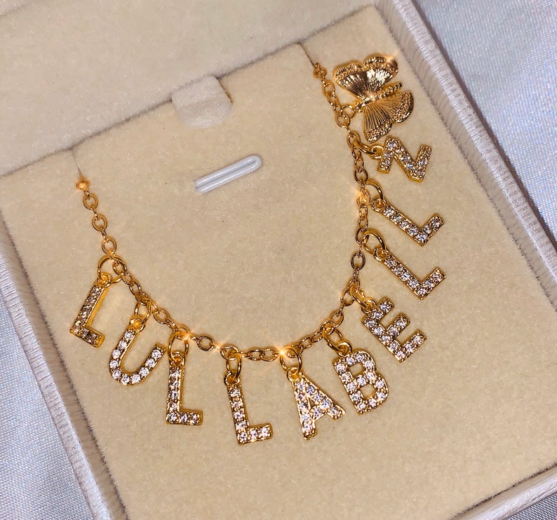 Spaced Letter Necklace Butterfly Name Necklace Letter Name Etsy