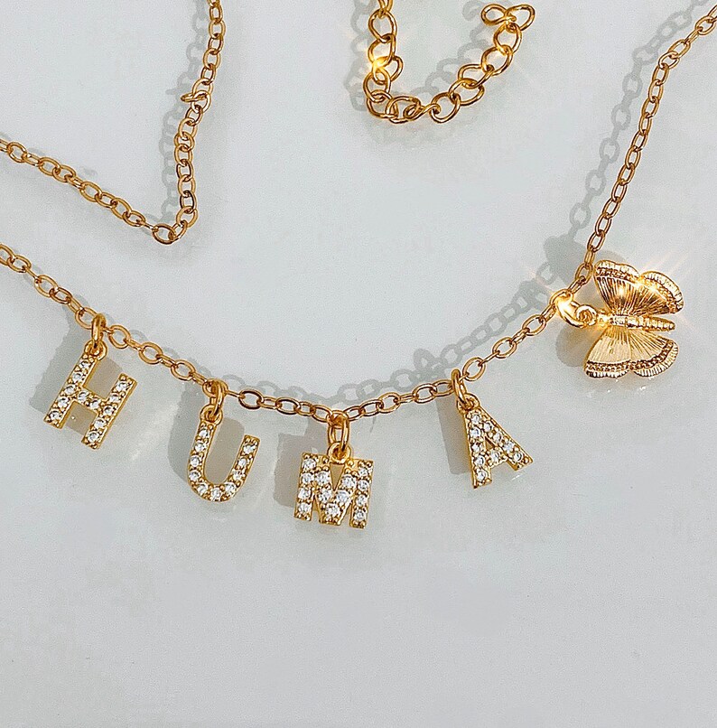 Spaced Letter Necklace Butterfly Name Necklace Letter Name Etsy