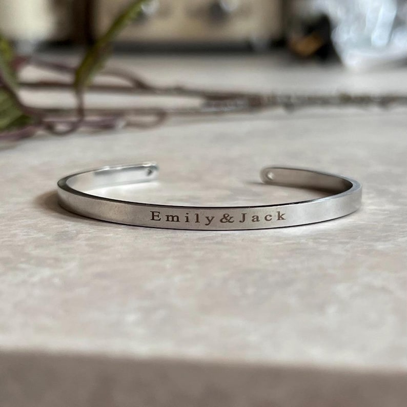 18k Personalised Bracelet, Dainty Cuff, Graduation Gift, Silver Engraved Bracelet, Custom Bracelet, Personalized Cuff, Inspirational Gift image 8