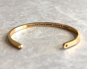 14k Gold Bracelet For Women, Personalized Engraved Gold Cuff Bangle, Gold Cuff Bracelet, Quote, Name, Date, Sterling Plated Cuff
