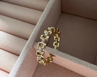 Verstelbare gouden ring, water veilige ring, ster band ring, minimalistische ring, hemelse ring, gouden band ring, North Star ring, gouden ster ring